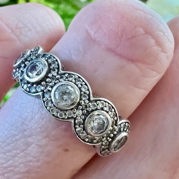 Vintage Designer Ritani Elegant Diamond Halo Band Ring 925 Sterling Silver - Picture 2 of 14